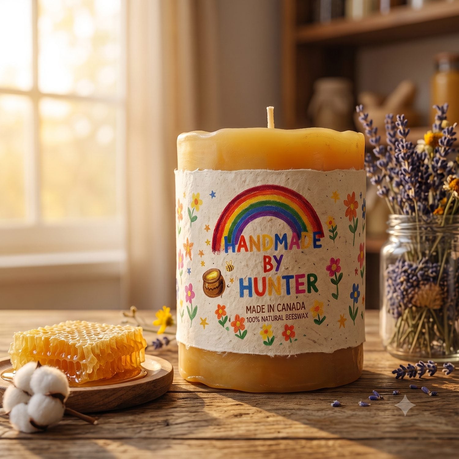 Handmade by Hunter beeswax candle
